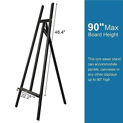 Somime A - Frame Wooden Display Easel - Adjustable Lyre Beechwood Studio Easel Stand Holding Canvas Up to 90", Inclinable Artist Floor Painting Easel