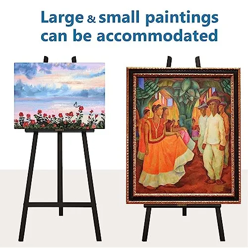 Somime A - Frame Wooden Display Easel - Adjustable Lyre Beechwood Studio Easel Stand Holding Canvas Up to 90", Inclinable Artist Floor Painting Easel