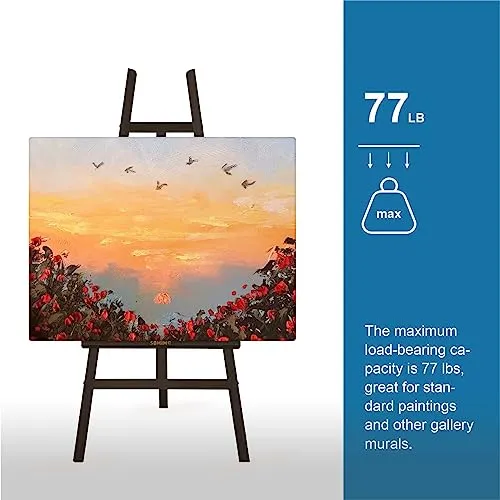 Somime A - Frame Wooden Display Easel - Adjustable Lyre Beechwood Studio Easel Stand Holding Canvas Up to 90", Inclinable Artist Floor Painting Easel