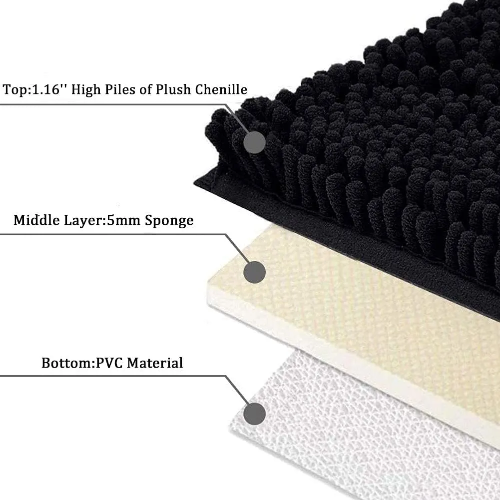SONORO KATE Bathroom Rug,Non-Slip Bath Mat,Soft Cozy Shaggy Thick Bath Rugs for Bathroom,Plush Rugs for Bathtubs,Water Absorbent Rain Showers and Under The Sink (Black, 32"×20")