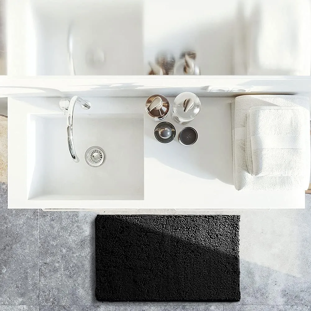 SONORO KATE Bathroom Rug,Non-Slip Bath Mat,Soft Cozy Shaggy Thick Bath Rugs for Bathroom,Plush Rugs for Bathtubs,Water Absorbent Rain Showers and Under The Sink (Black, 32"×20")