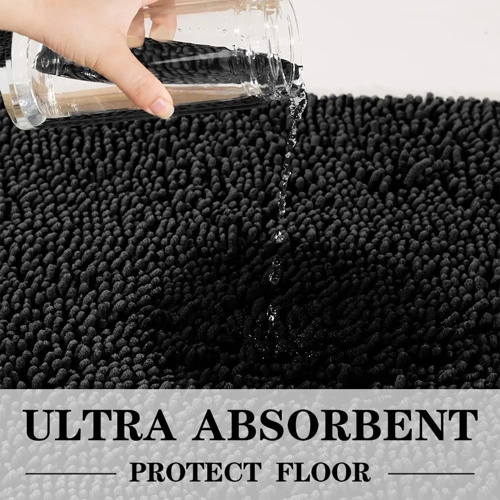 SONORO KATE Bathroom Rug,Non-Slip Bath Mat,Soft Cozy Shaggy Thick Bath Rugs for Bathroom,Plush Rugs for Bathtubs,Water Absorbent Rain Showers and Under The Sink (Black, 32"×20")