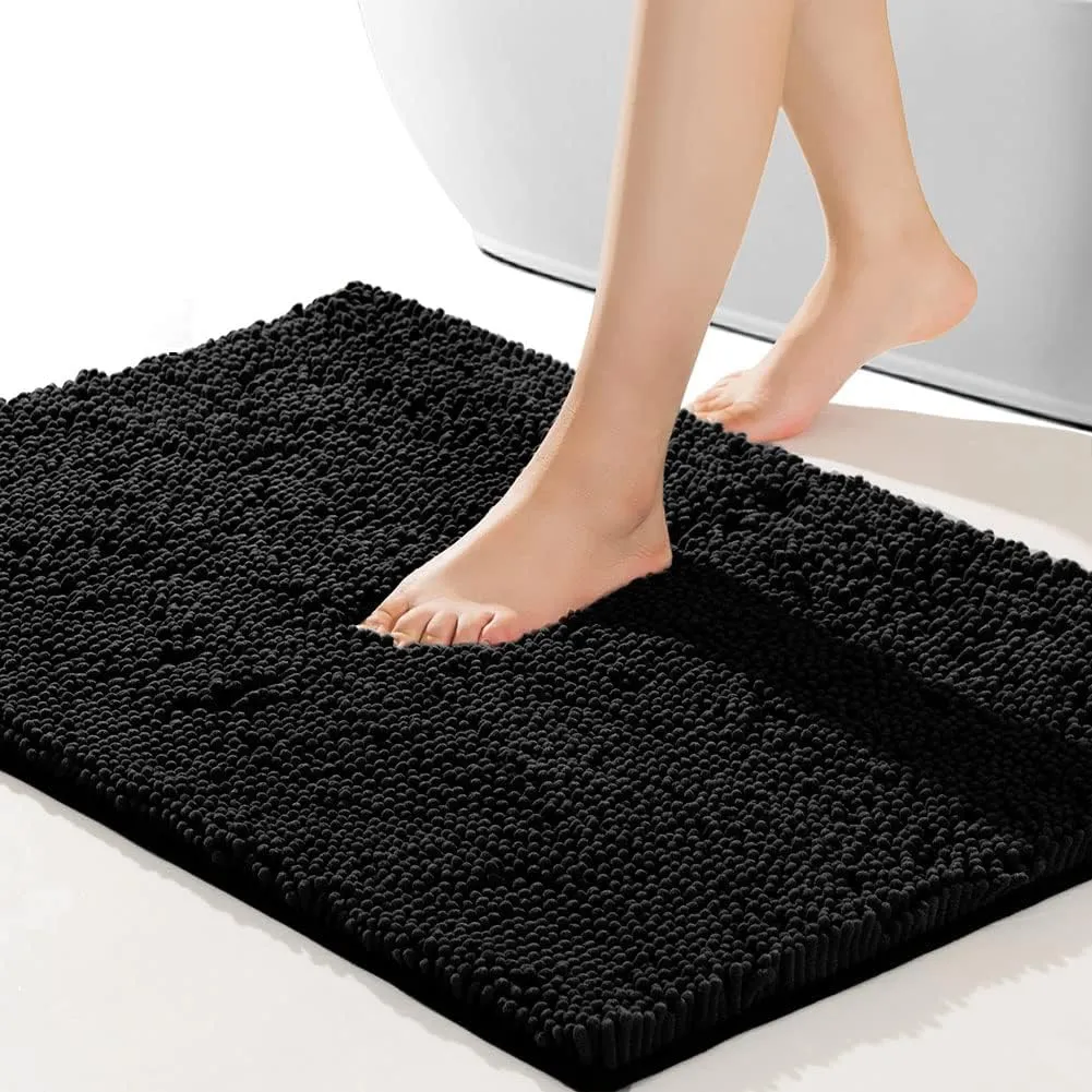 SONORO KATE Bathroom Rug,Non-Slip Bath Mat,Soft Cozy Shaggy Thick Bath Rugs for Bathroom,Plush Rugs for Bathtubs,Water Absorbent Rain Showers and Under The Sink (Black, 32"×20")