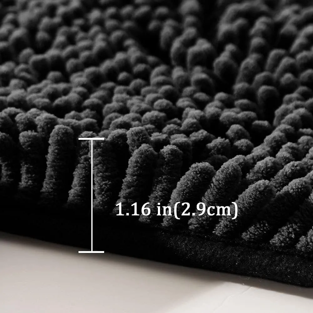 SONORO KATE Bathroom Rug,Non-Slip Bath Mat,Soft Cozy Shaggy Thick Bath Rugs for Bathroom,Plush Rugs for Bathtubs,Water Absorbent Rain Showers and Under The Sink (Black, 32"×20")