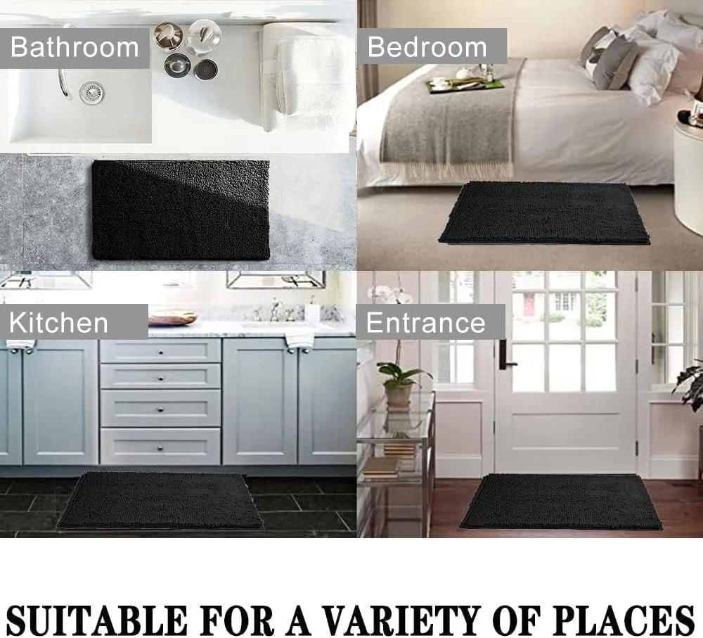 SONORO KATE Bathroom Rug,Non-Slip Bath Mat,Soft Cozy Shaggy Thick Bath Rugs for Bathroom,Plush Rugs for Bathtubs,Water Absorbent Rain Showers and Under The Sink (Black, 32"×20")