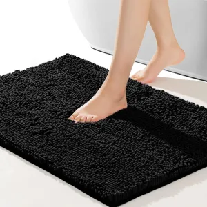 SONORO KATE Bathroom Rug,Non-Slip Bath Mat,Soft Cozy Shaggy Thick Bath Rugs for Bathroom,Plush Rugs for Bathtubs,Water Absorbent Rain Showers and Under The Sink (Black, 32"×20")