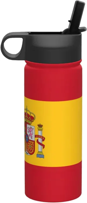 Spanish flag Print Flask Stainless Steel Water Bottle with Straw 18OZ FOR Outdoor Gym Commute