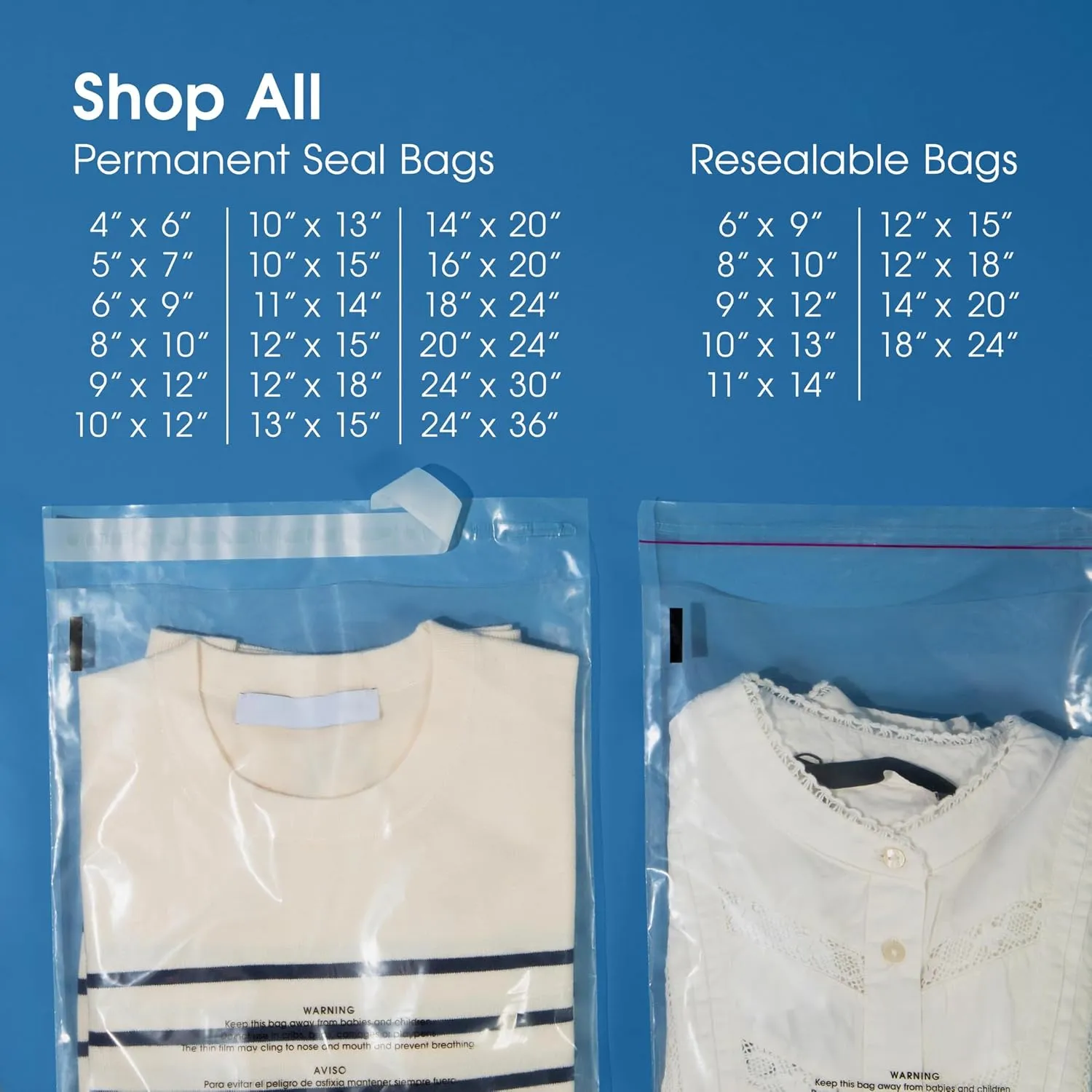 Spartan Industrial - 11” X 14” (100 Count) Self Seal Clear Poly Bags with Suffocation Warning for Packaging, T Shirts & Shipping - Resealable Glue