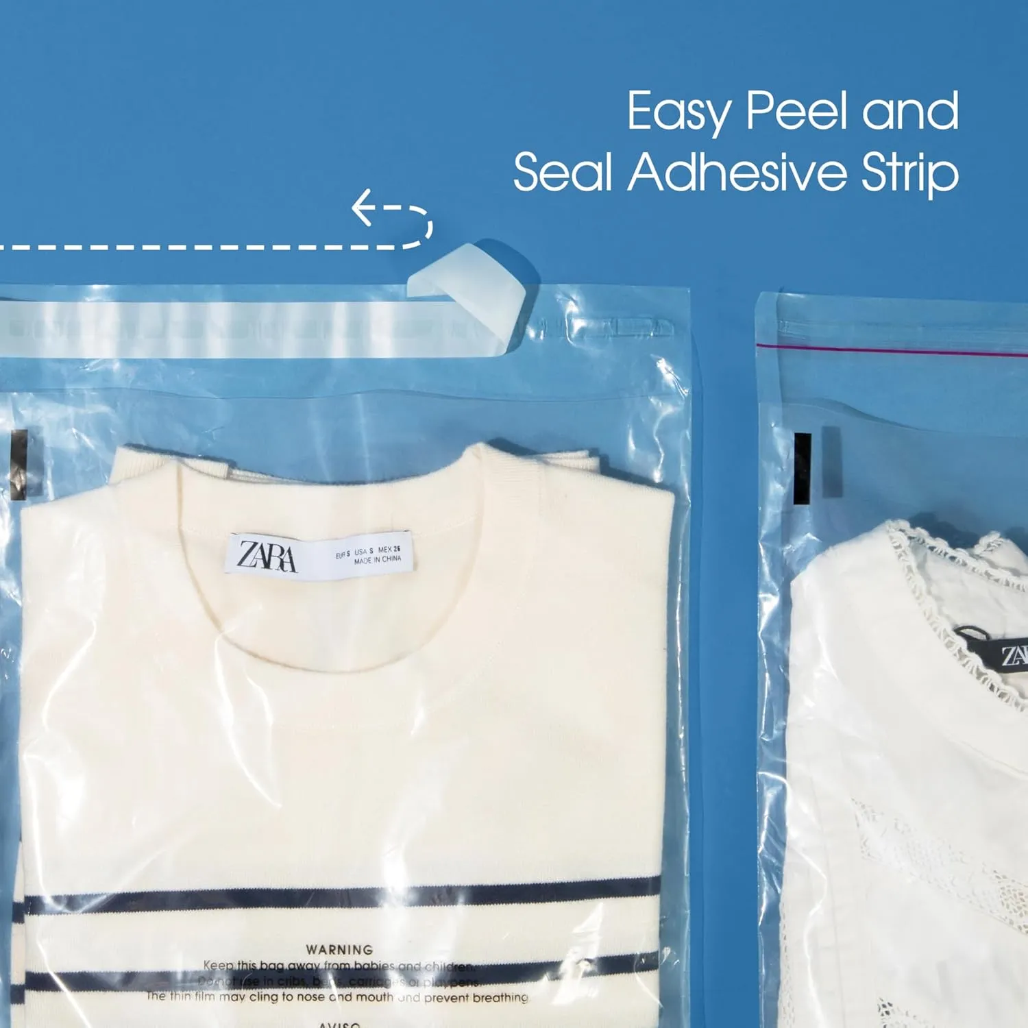 Spartan Industrial - 11” X 14” (100 Count) Self Seal Clear Poly Bags with Suffocation Warning for Packaging, T Shirts & Shipping - Resealable Glue