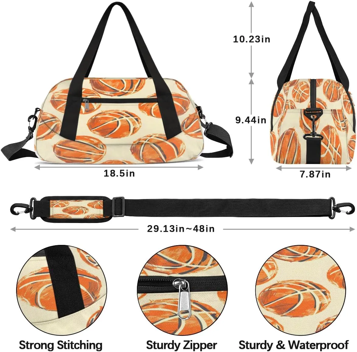 Sport Duffel Bag Basketballs Printed Kids Gym Bag Weekender Overnight Bags for Boys Girls Teens Carry On Workout Travel Bag
