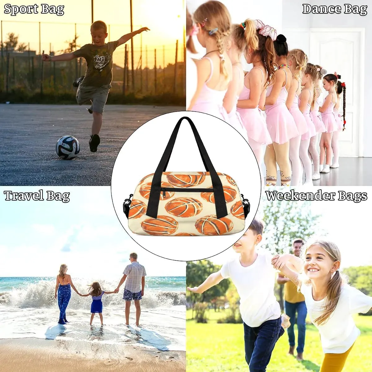 Sport Duffel Bag Basketballs Printed Kids Gym Bag Weekender Overnight Bags for Boys Girls Teens Carry On Workout Travel Bag