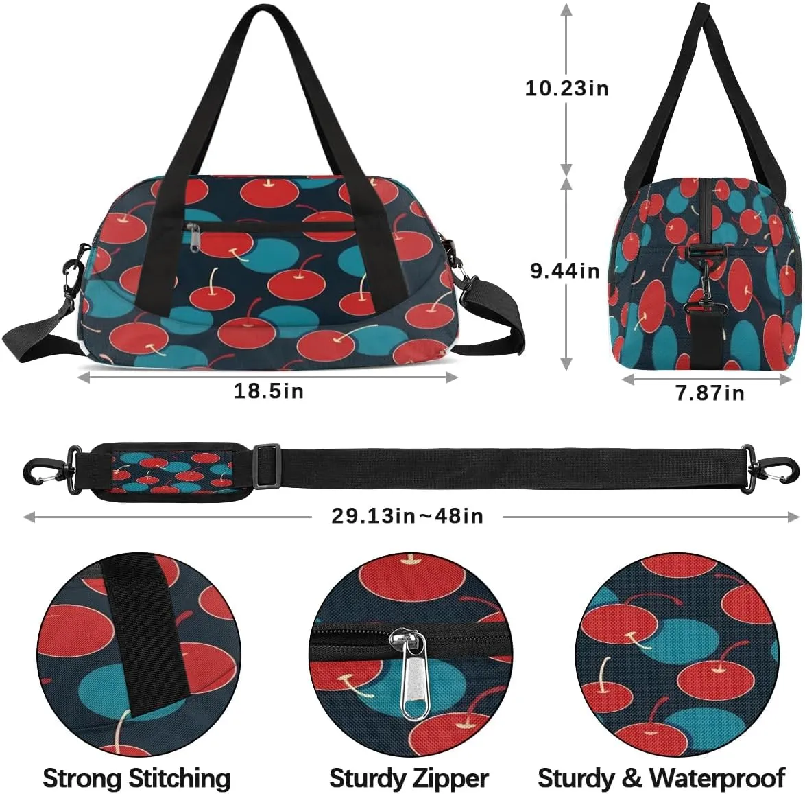 Sport Duffel Bag Cherries Printed Kids Gym Bag Weekender Overnight Bags for Boys Girls Teens Carry On Workout Travel Bag