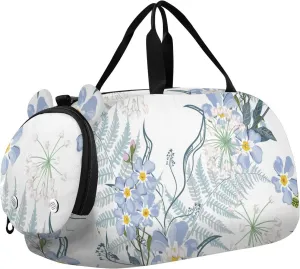 Spring Blue Forget-me-not Flowers Gym Travel Duffel Bag with Shoe Compartment for Boys Girls - Gymnastics Sports Dance Football Travel Bag Teens Weekender Sleepover