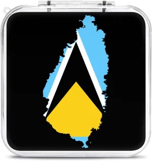 St Lucia Flag Map 12 Game Card Holder Case Portable Hard Shell Box Compatible with Switch Gifts for Game Lover