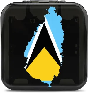 St Lucia Flag Map 24 Game Card Holder Case Storage Box Compatible with Switch Gifts for Game Lover