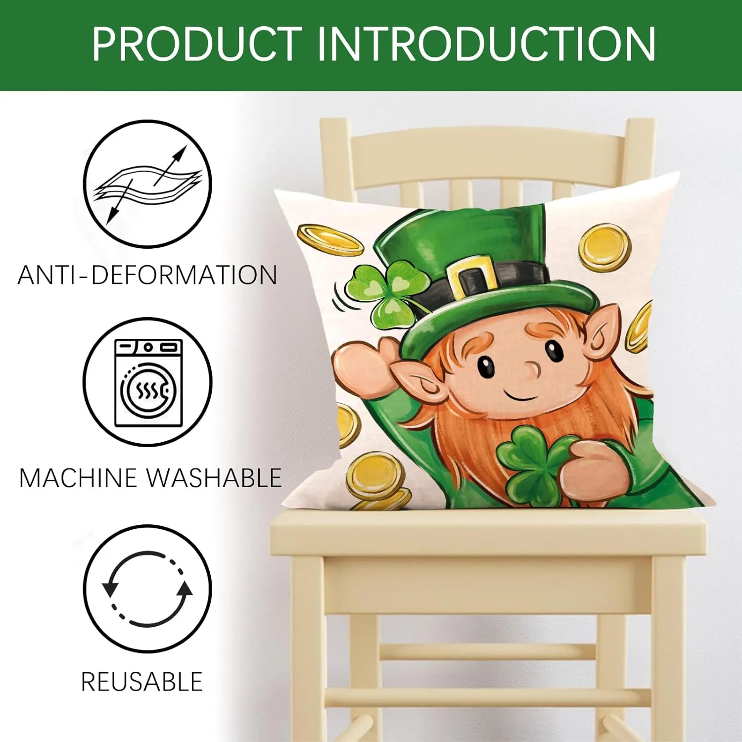 St Patricks Day Leprechaun Decorative Throw Pillow Covers 18 x 18 Set of 4, Lucky Boots Pinch Me Pot of Gold Porch Outdoor Home Decor, Spring Irish Shamrock Clover Couch Cushion Case