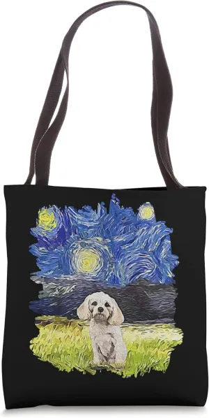 Starry Night Impressionist - Dog Art Cavachon Tote Bag