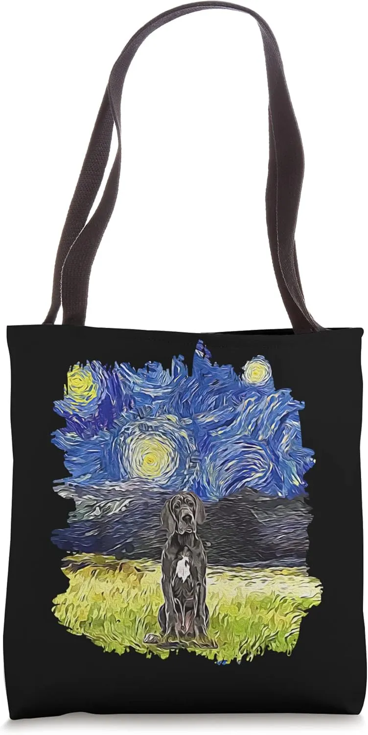 Starry Night Impressionist - Dog Art Great Dane Tote Bag