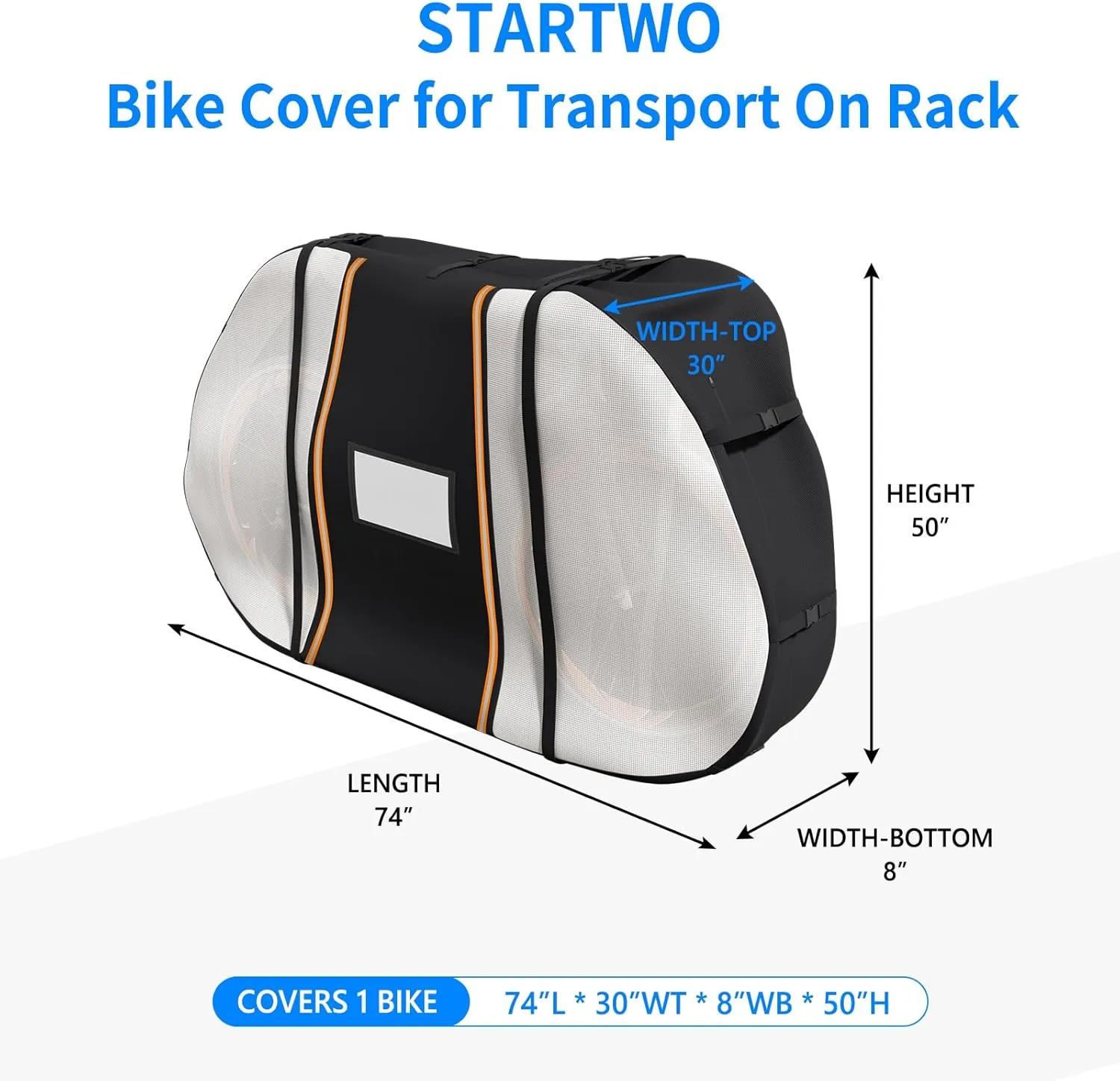 STARTWO Bike Cover for Transport On Rack, Bicycle Cover Outdoor Storage Waterproof for Transport 1 Bikes on Car Rear, with Two Elastic Straps and License Plate Window, Visible Tail Lights
