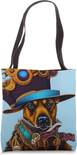 Steampunk Dog Steam Punk Puppy Fantasy Gothic AI Generated Tote Bag