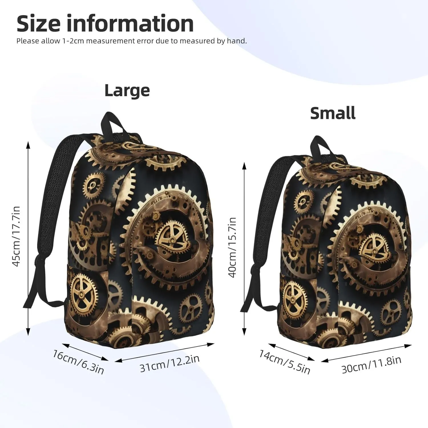 Steampunk Gears print Duffel Bag, Lightweight Duffel Bag, Casual Backpack, 17.7 x 6.3 x 12.2 inches