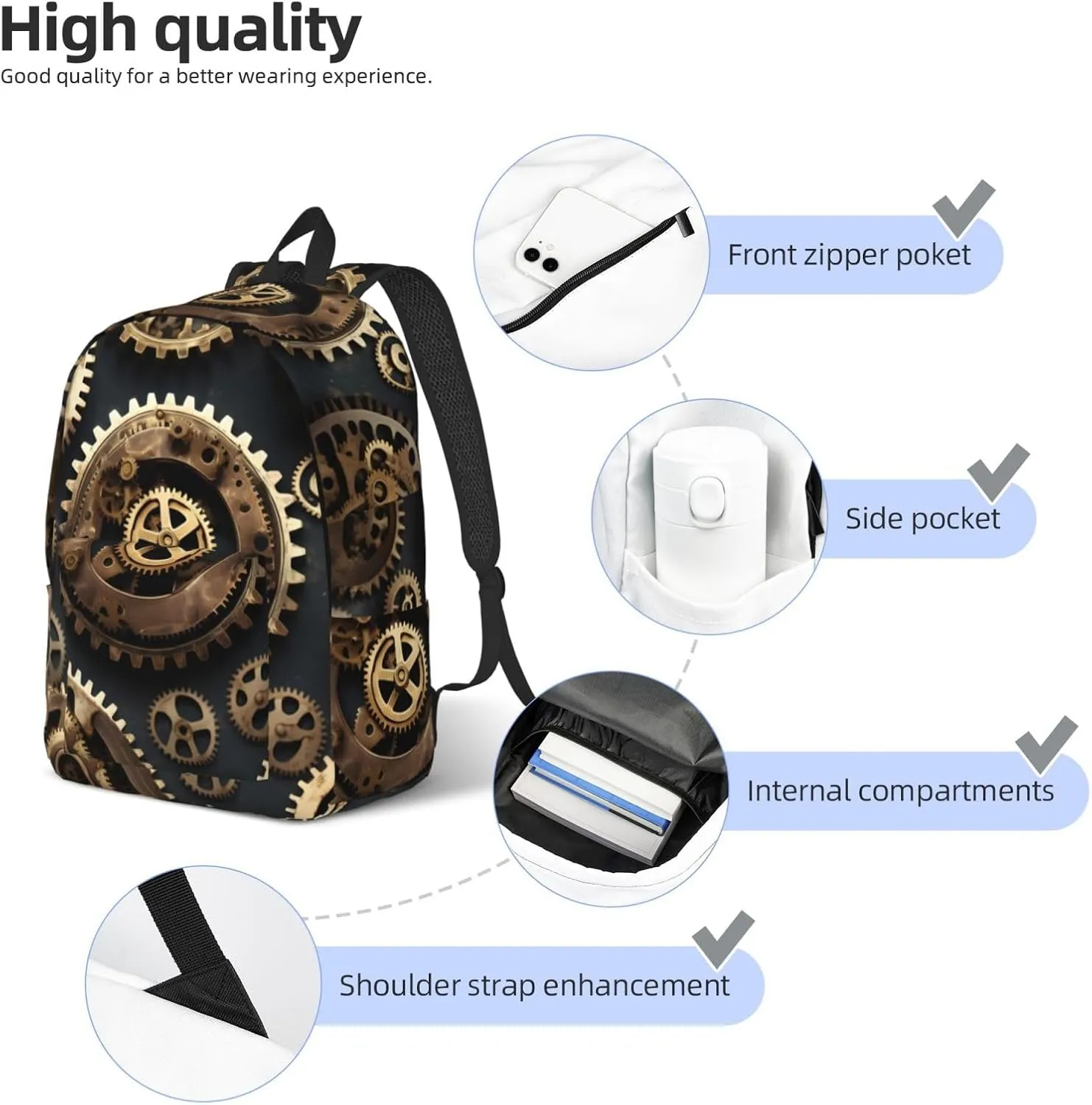 Steampunk Gears print Duffel Bag, Lightweight Duffel Bag, Casual Backpack, 17.7 x 6.3 x 12.2 inches