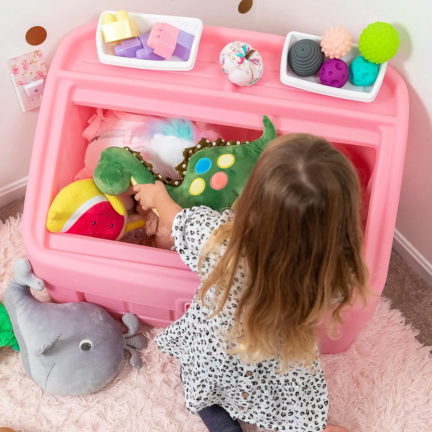 Step2 2-in-1 Toy Box & Art Lid, Kids Toy Storage Bin & Organizer, Easel & Chest in One, Made of Durable Plastic, For Toddlers 2  Years Old, Pink