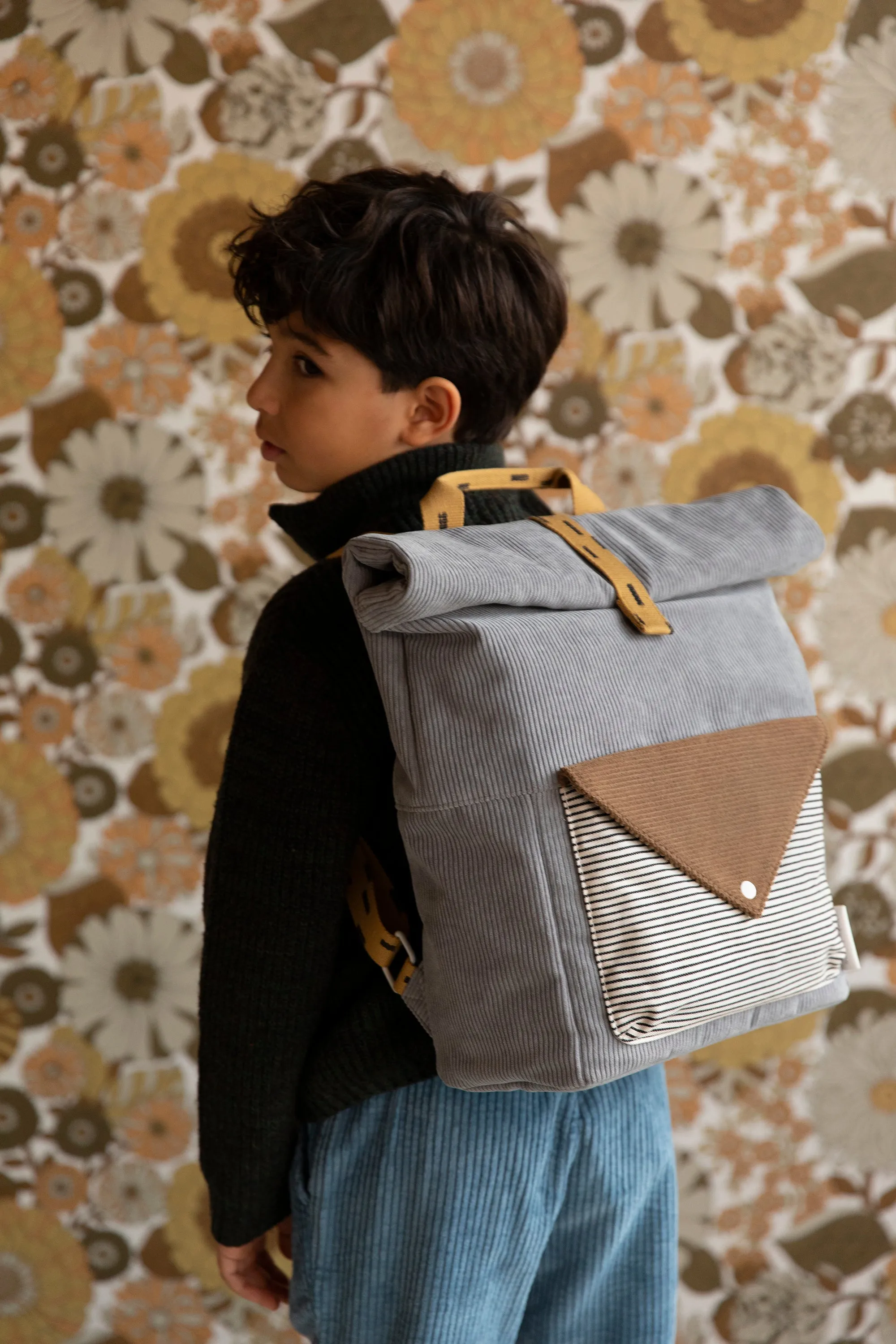 Sticky Lemon Corduroy Collection Large Backpack, Pigeon Blue/Woody Green/Panache Gold