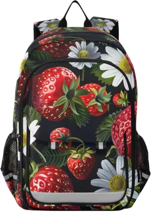Strawberry Flower Print Backpack for Boys Middle-School Elementary Bookbags 20325113