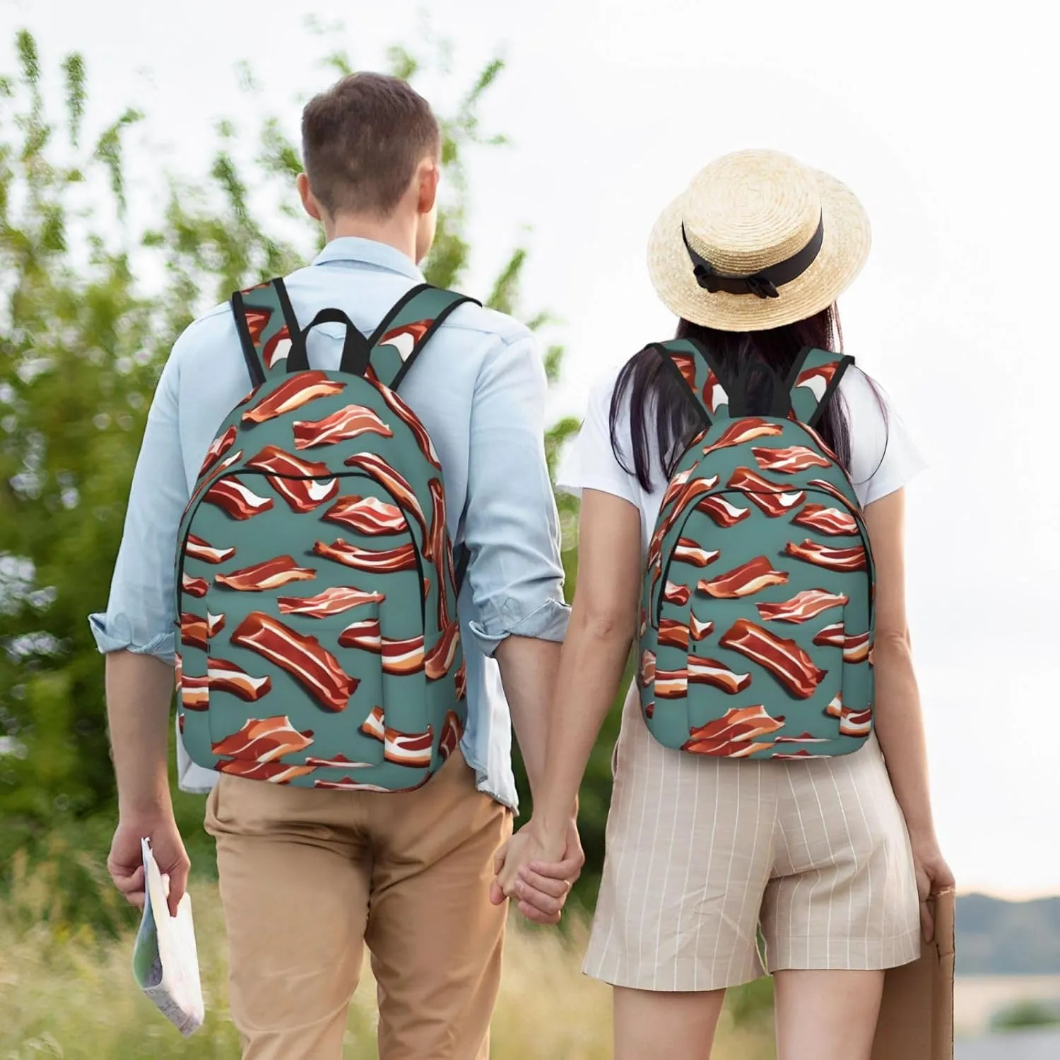 Streaky Bacon Pattern Canvas Casual Lightweight Duffel Bag, Fashion Duffel Bag, Casual Daypack, Unisex Travel Backpack