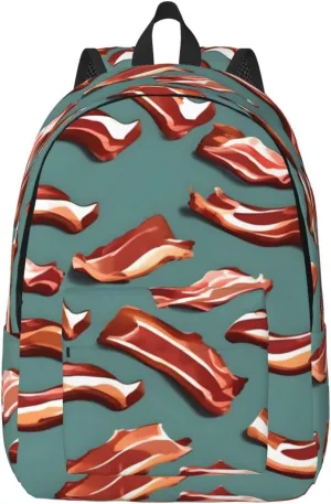 Streaky Bacon Pattern Canvas Casual Lightweight Duffel Bag, Fashion Duffel Bag, Casual Daypack, Unisex Travel Backpack