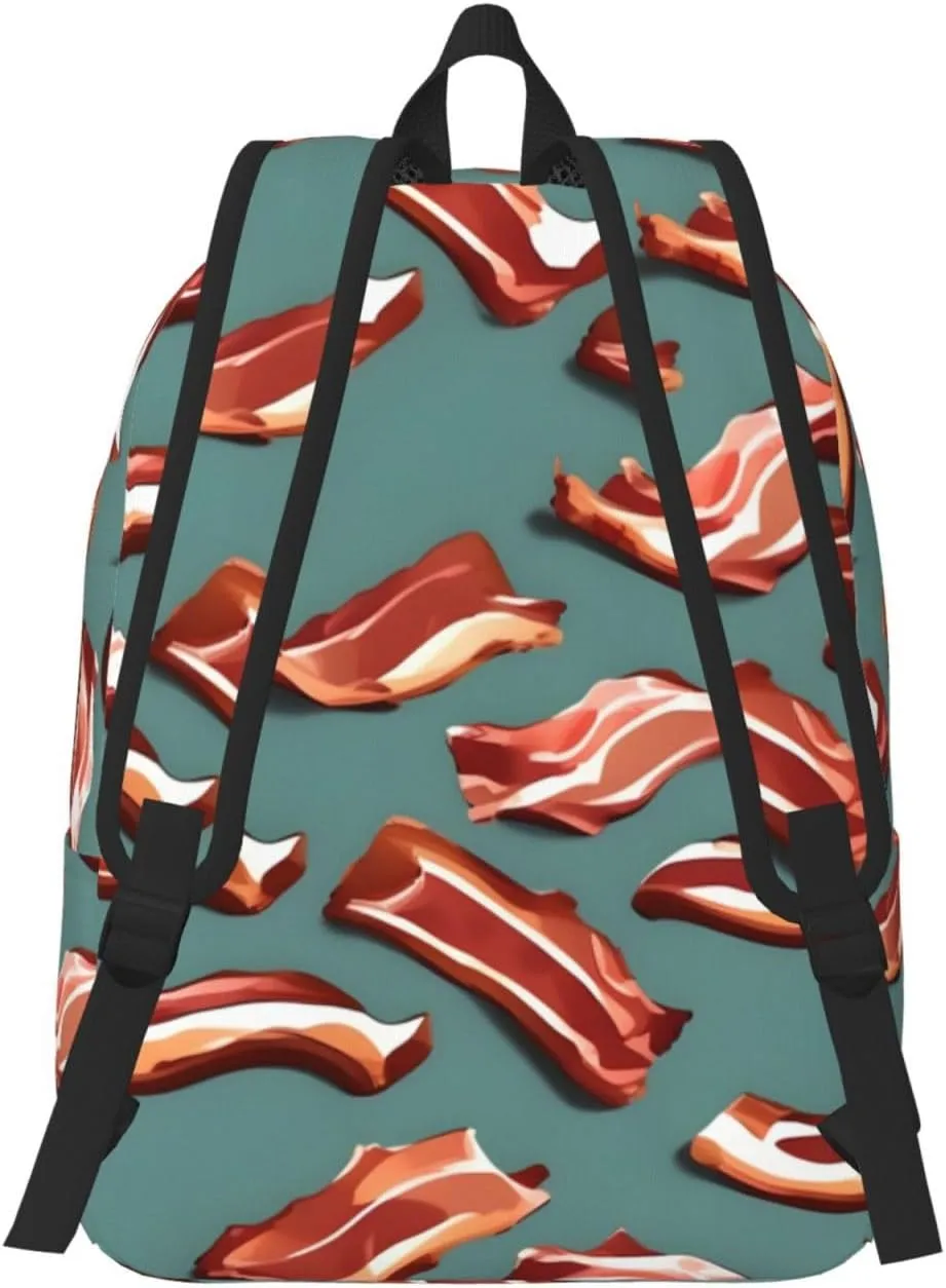 Streaky Bacon Pattern Canvas Casual Lightweight Duffel Bag, Fashion Duffel Bag, Casual Daypack, Unisex Travel Backpack
