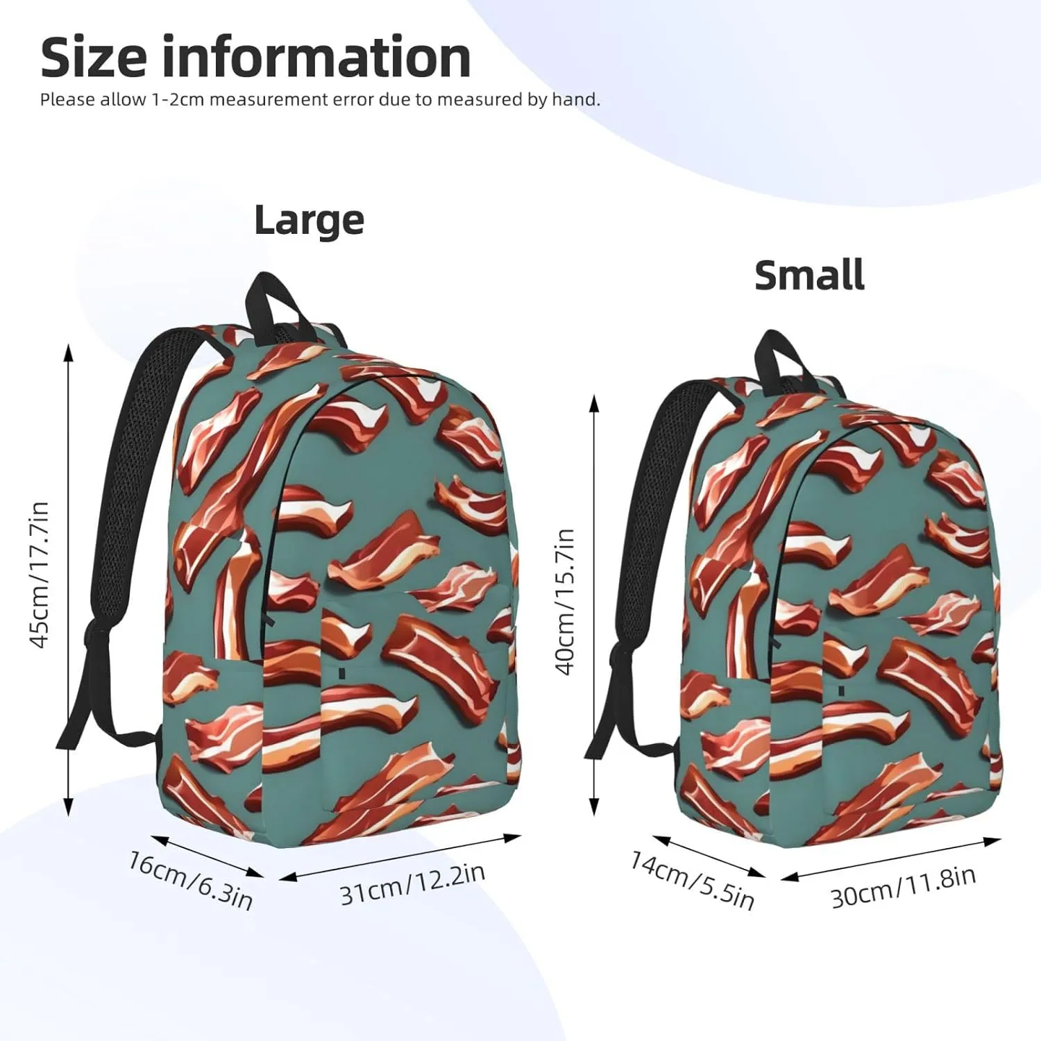 Streaky Bacon Pattern Canvas Casual Lightweight Duffel Bag, Fashion Duffel Bag, Casual Daypack, Unisex Travel Backpack