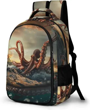 Suckers on The Day Octopus And Sailors Ship Travel Laptop Backpack Lightweight 16.5 Inch Computer Work Bag Daypack