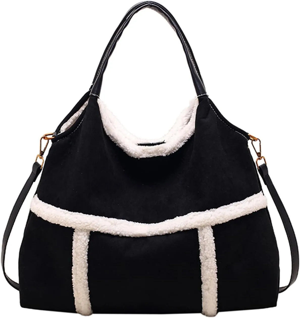 Suede Bags for Women Faux Fur Purse Brown Suede Handbag with Small Wallet Slouchy Shoulder Crossbody Bag