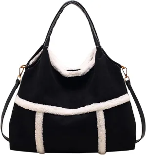 Suede Bags for Women Faux Fur Purse Brown Suede Handbag with Small Wallet Slouchy Shoulder Crossbody Bag