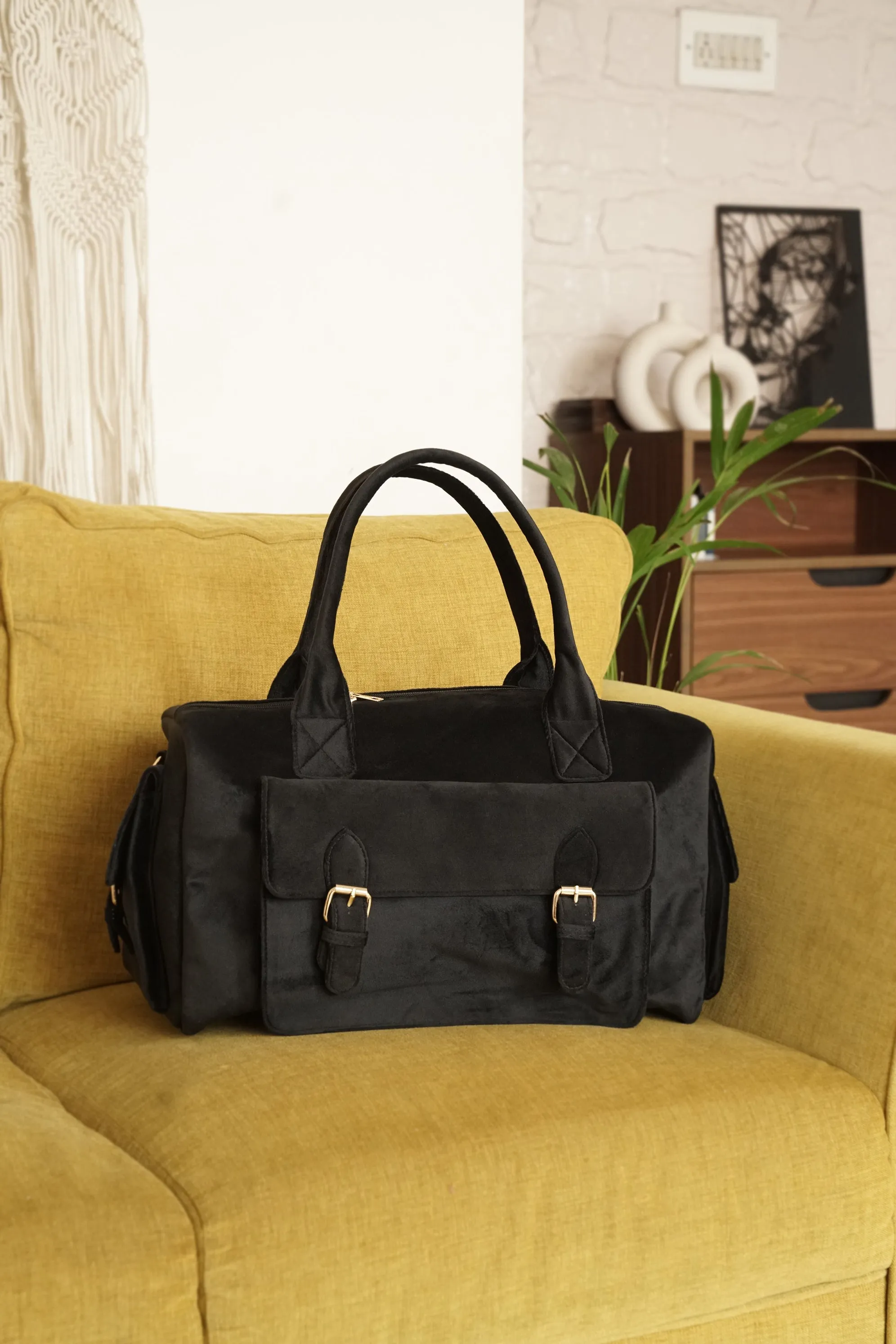 Suede duffle bag