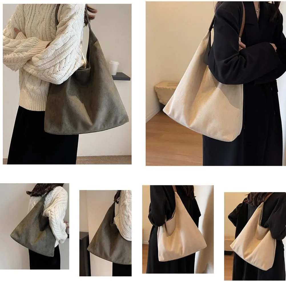 Suede Hobo Bag,Suede Purse,Suede Slouchy Shoulder Bag,Chocolate Brown Suede Tote,Suede Handbags Crossbody Bags (Green)