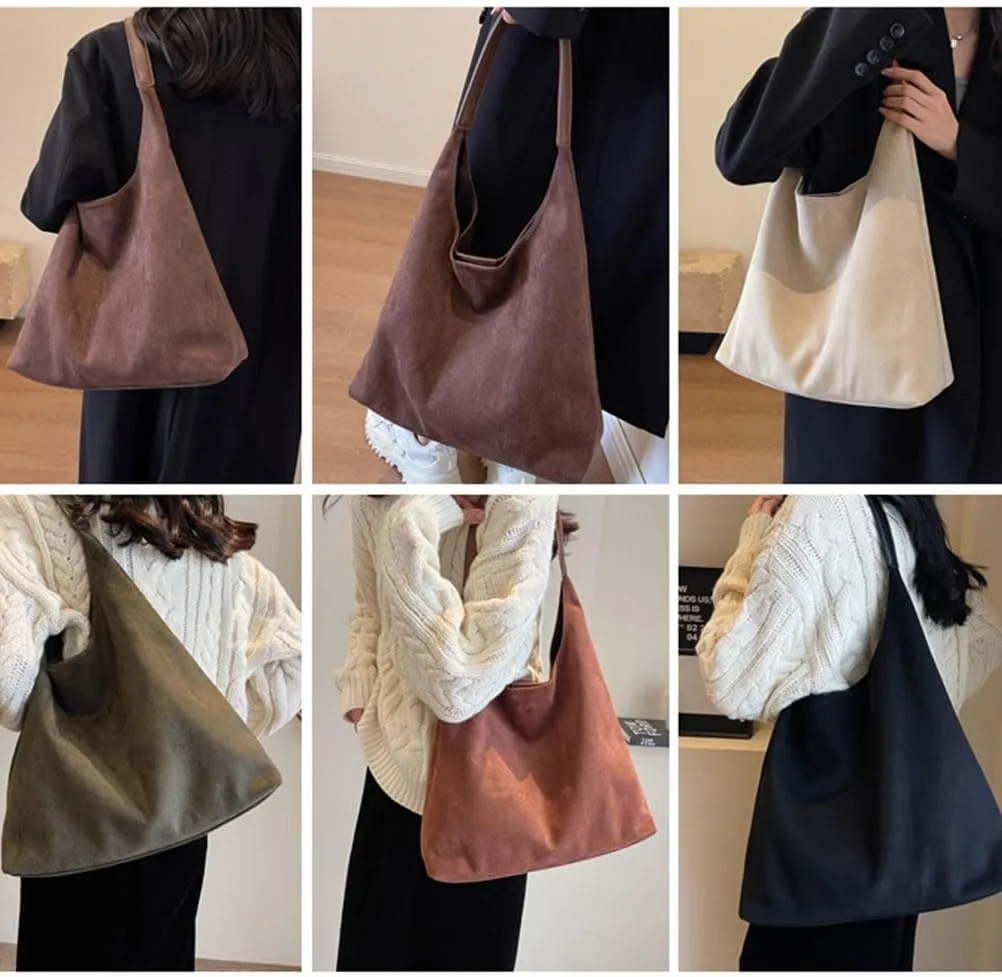 Suede Hobo Bag,Suede Purse,Suede Slouchy Shoulder Bag,Chocolate Brown Suede Tote,Suede Handbags Crossbody Bags (Green)