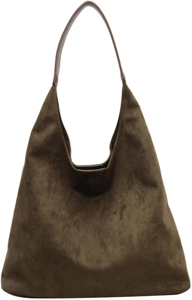 Suede Hobo Bag,Suede Purse,Suede Slouchy Shoulder Bag,Chocolate Brown Suede Tote,Suede Handbags Crossbody Bags (Green)