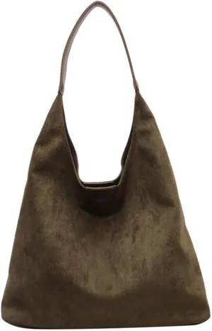 Suede Hobo Bag,Suede Purse,Suede Slouchy Shoulder Bag,Chocolate Brown Suede Tote,Suede Handbags Crossbody Bags (Green)