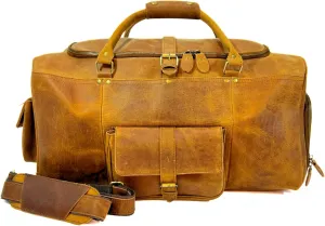 SUEDE Vintage Leather Duffle Bag for Men and Women – Full Grain Leather Travel Gym Weekend Bag, Oversized Carry-On Luggage for Overnight, Sports, and Adventure