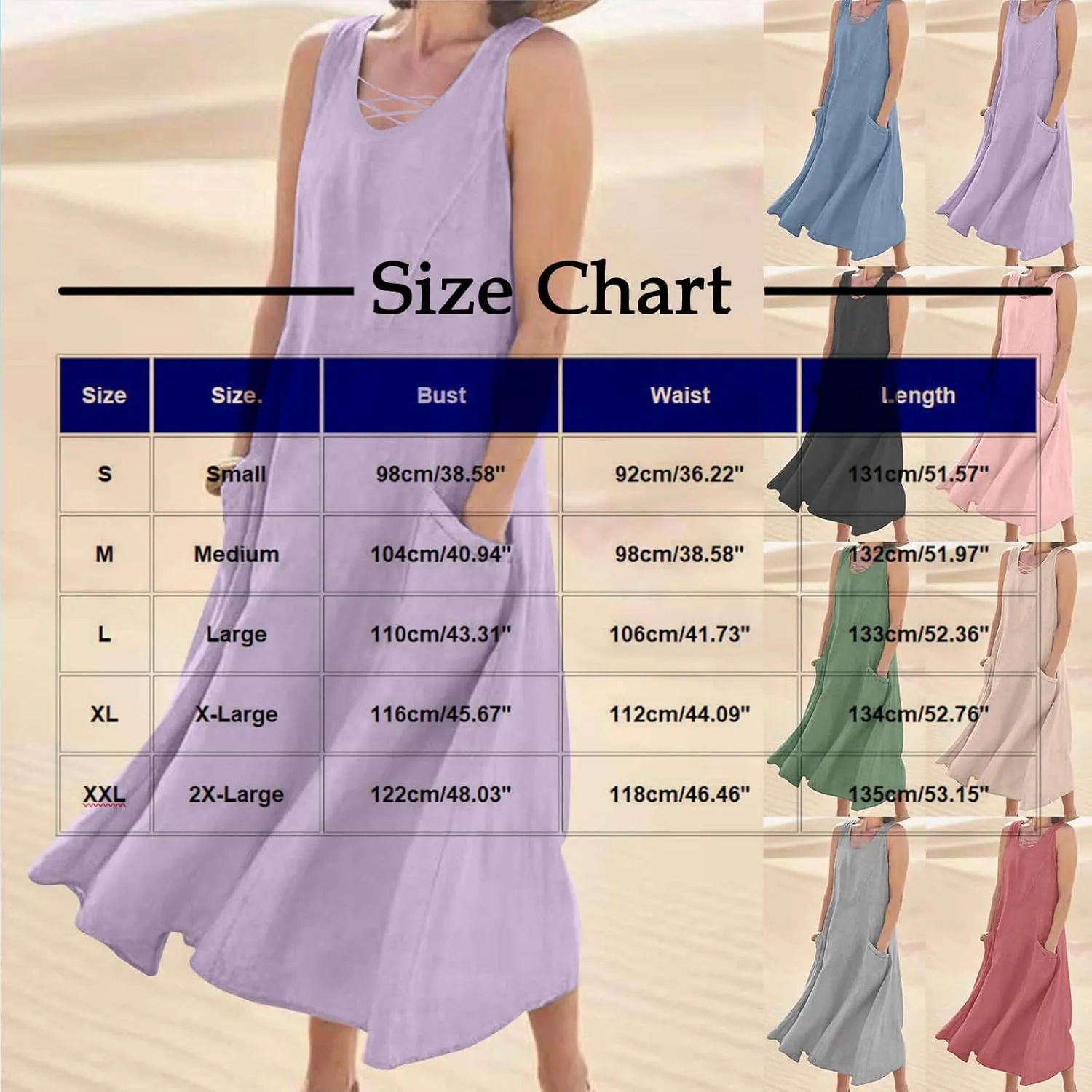 Summer Dresses for Women Casual Tank Sundress Criss Cross V Neck Sleeveless Beach Vacation Maxi Dresses with Pockets