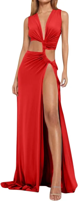Summer Dresses for Women Casual V Neck Sleeveless Sundresses Party High Slit Cutout Tank Dress Beach Coverup Dresses