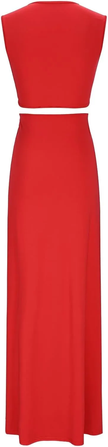 Summer Dresses for Women Casual V Neck Sleeveless Sundresses Party High Slit Cutout Tank Dress Beach Coverup Dresses