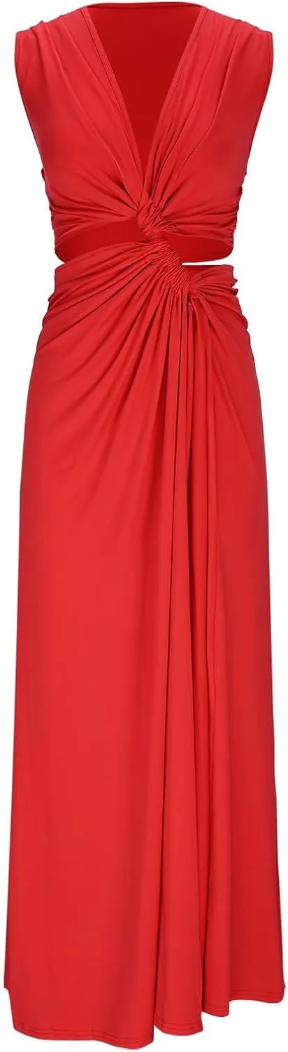 Summer Dresses for Women Casual V Neck Sleeveless Sundresses Party High Slit Cutout Tank Dress Beach Coverup Dresses