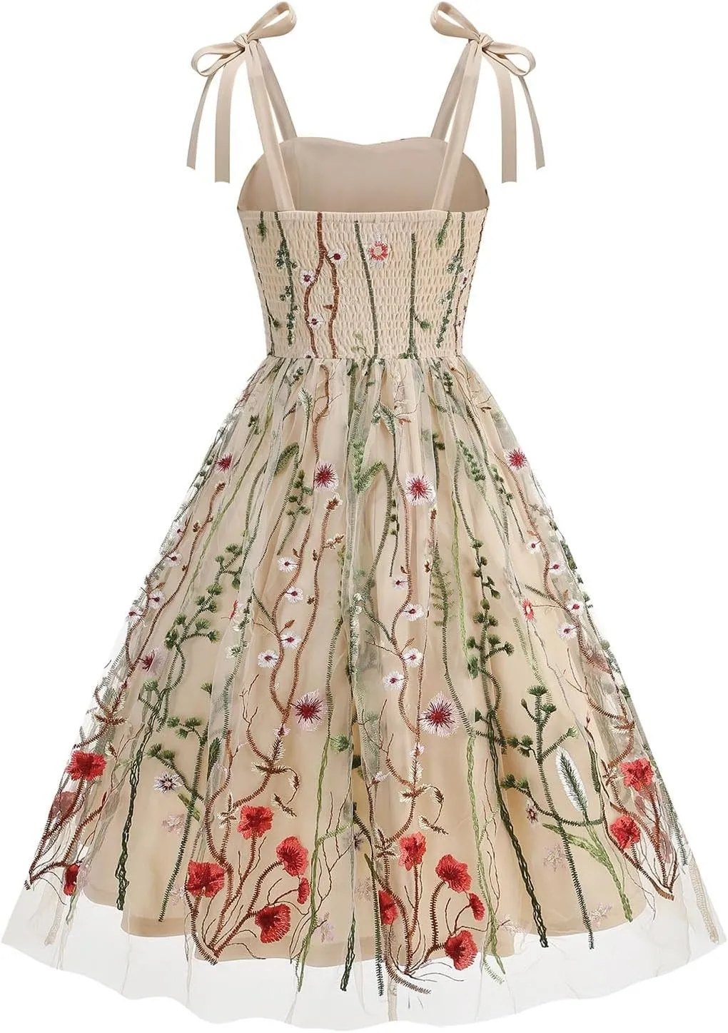 Summer Dresses for Women Floral Mesh Lace Embroidery Spaghetti Strap Midi Sun Dress Dressy Cute Layered Party Dress