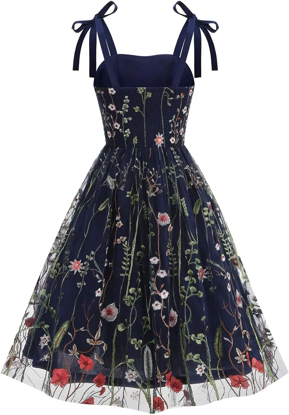 Summer Dresses for Women Floral Mesh Lace Embroidery Spaghetti Strap Midi Sun Dress Dressy Cute Layered Party Dress