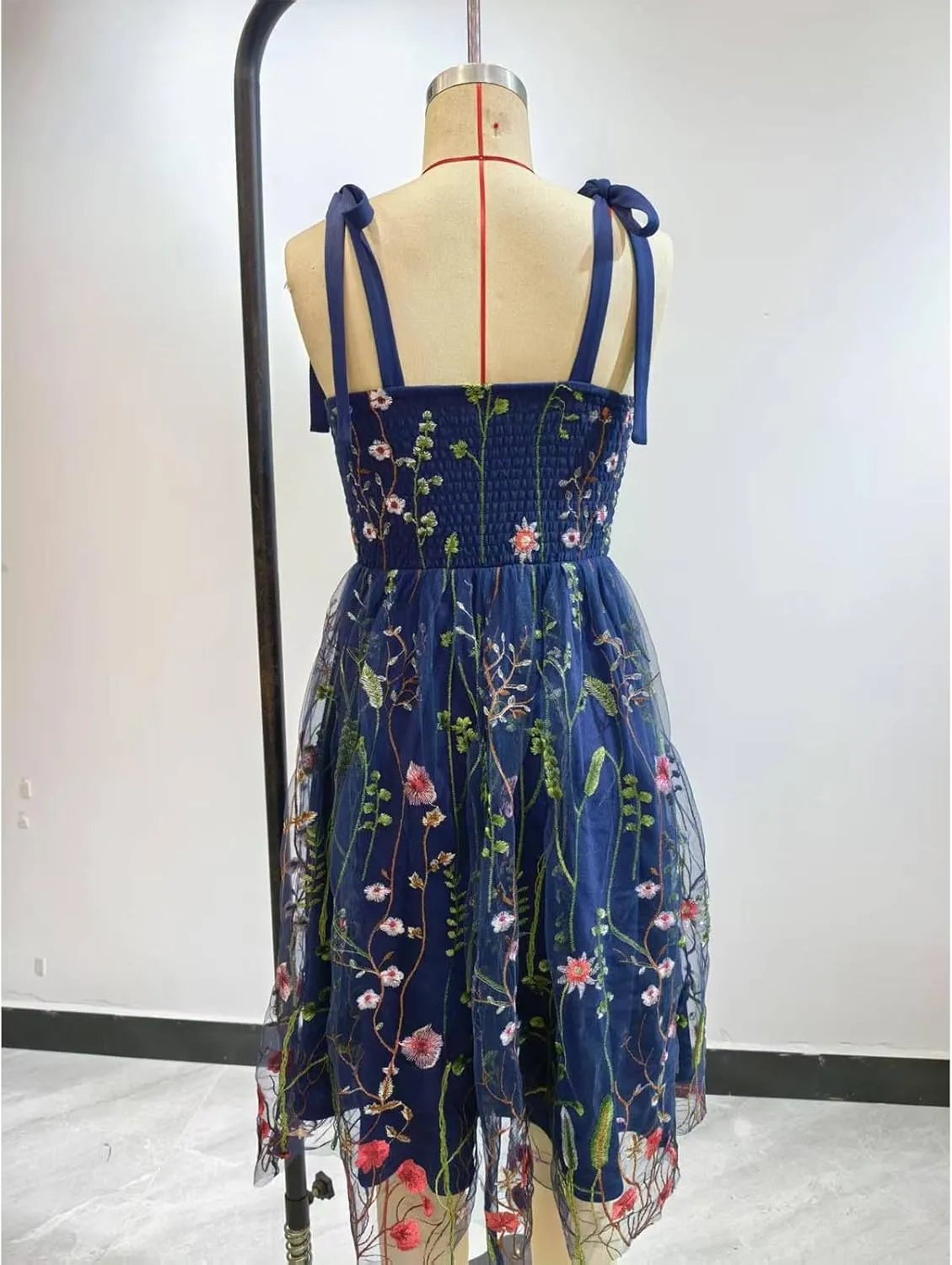 Summer Dresses for Women Floral Mesh Lace Embroidery Spaghetti Strap Midi Sun Dress Dressy Cute Layered Party Dress