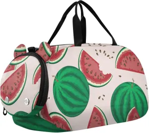 Summer Fruit Watermelon Pattern Gym Travel Duffel Bag with Shoe Compartment for Boys Girls - Gymnastics Sports Dance Football Travel Bag Teens Weekender Sleepover